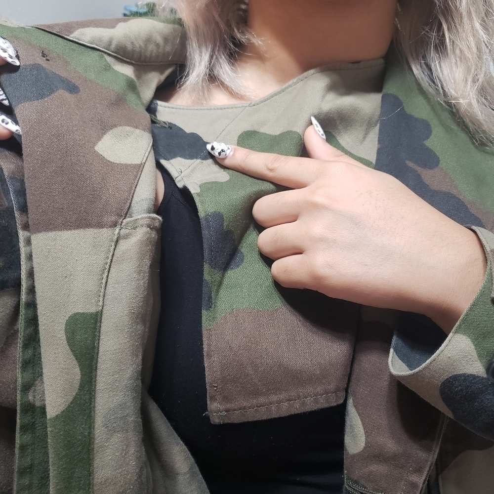 Women's Spiked Camouflage Military Jacket, Size M - Picture 13 of 17